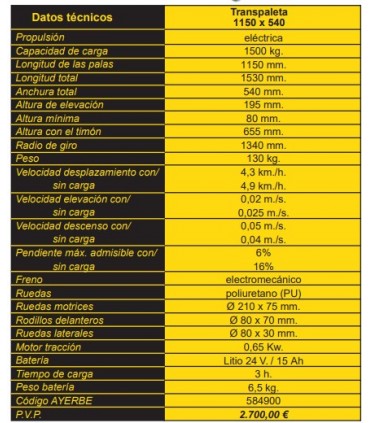 TRANSPALETA ELÉCTRICA 1.500 KG "ECO"