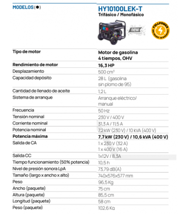 GENERADOR HYUNDAI HY10100LEK-T 400V (10´6 KVA)