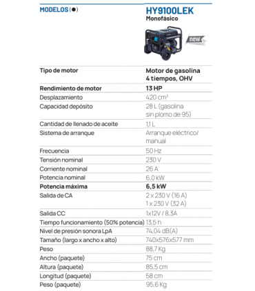 GENERADOR HYUNDAI HY10100LEK 230V (8,5 KW)