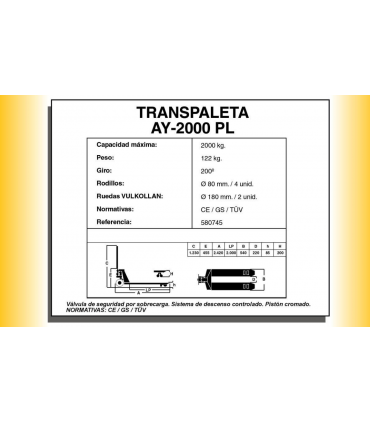 TRANSPALETA MANUAL "LARGA" 2000KG AYERBE PL