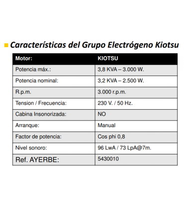 GENERADOR KIOTSU KT-210 230V (3,8 KW)