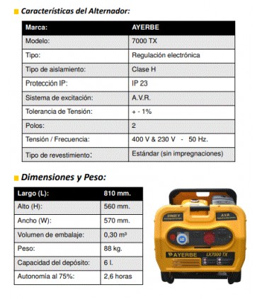 GENERADOR AYERBE LX7000TX 400V (7 KVA)